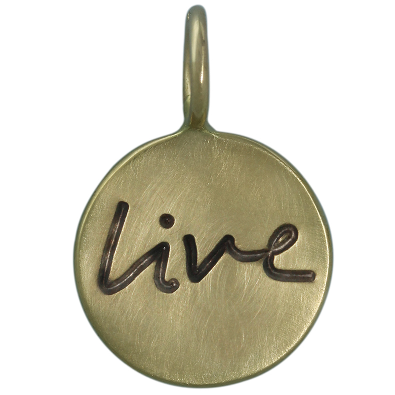 Heather Moore "Live" Handwritten Round 14K Green Gold Charm Pendant