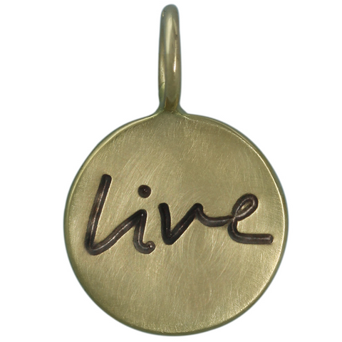 Heather Moore "Live" Handwritten Round 14K Green Gold Charm Pendant