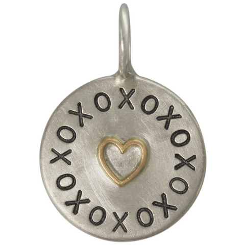 Heather Moore Unframed Heart Round Charm "XOXO" 14K Yellow Gold & Silver