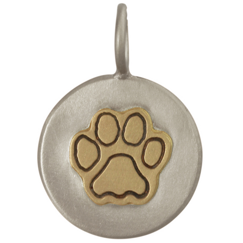 Heather Moore Silver Round Disc Charm Pendant with Gold Dog Paw