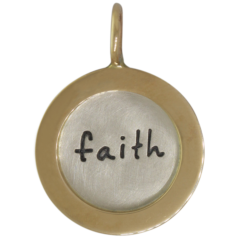 Heather Moore "Faith" Silver & 14K Yellow Gold Frame Round Pendant Charm