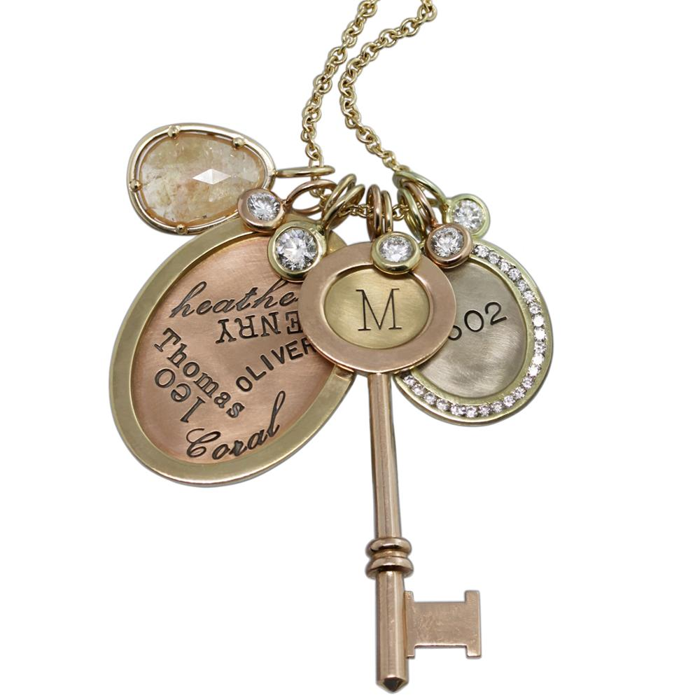 Heather Moore "Faith" Silver & 14K Yellow Gold Frame Round Pendant Charm
