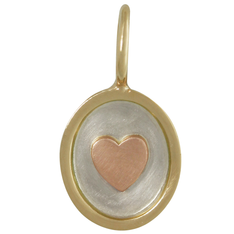 Heather Moore Oval Heart Charm Pendant in Silver with Yellow Gold Frame