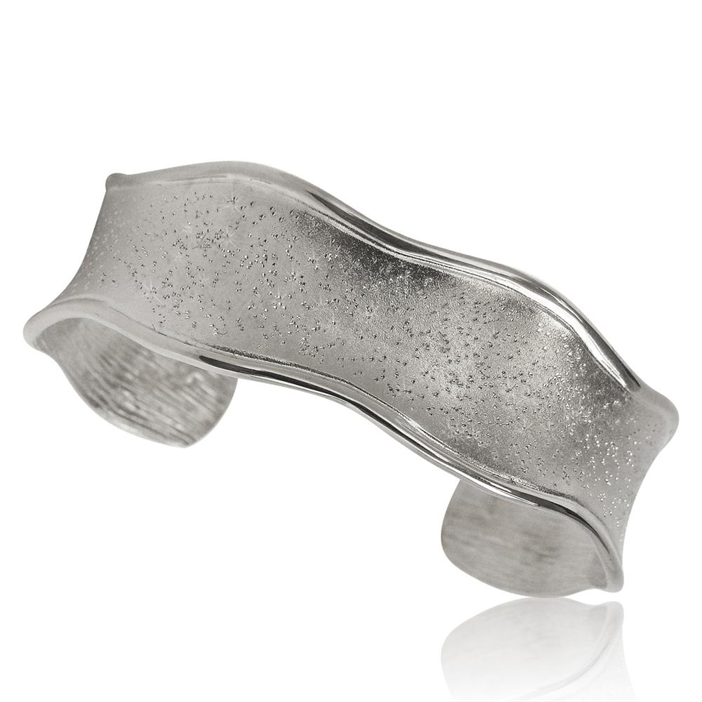 Charles Garnier Silver Rhodium "Crystal" Cuff 3/4" Wide Scalloped Bracelet CXC108W