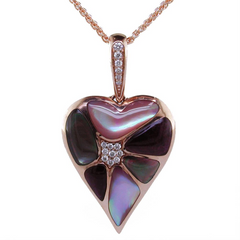 Kabana Heart Black Mother of Pearl Inlay Pendant Necklace with Diamonds in 14K Rose Gold