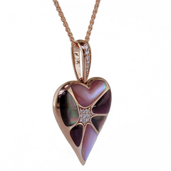 Kabana Heart Black Mother of Pearl Inlay Pendant Necklace with Diamonds in 14K Rose Gold