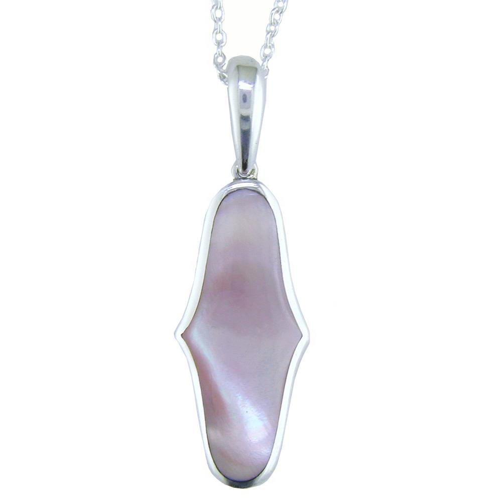 Kabana Pink Mother of Pearl Inlay Sterling Silver Pendant Necklace