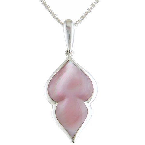 Kabana Pink Mother of Pearl Inlay Sterling Silver Pendant Necklace