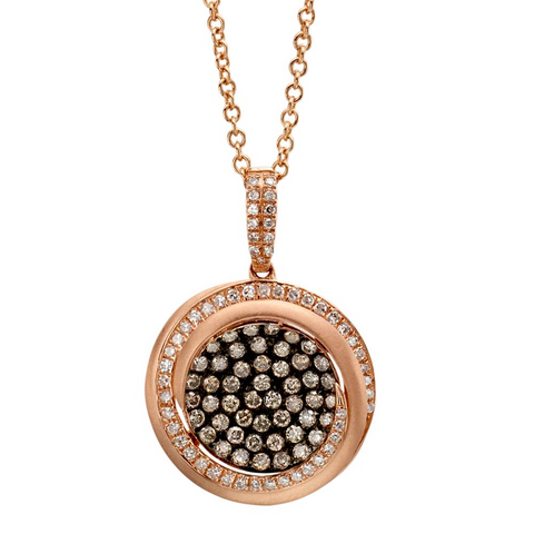 Champagne Diamond Round Cluster Pendant Necklace 14K Rose Gold .84 carats