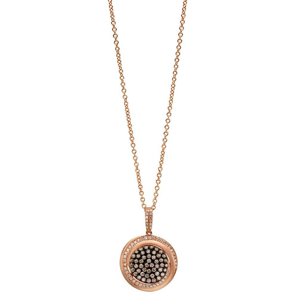 Champagne Diamond Round Cluster Pendant Necklace 14K Rose Gold .84 carats