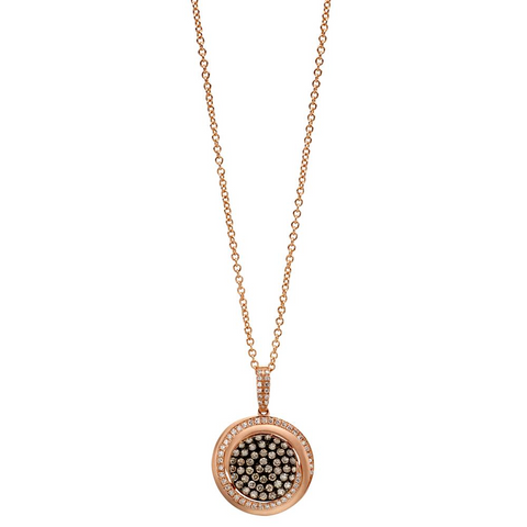 Champagne Diamond Round Cluster Pendant Necklace 14K Rose Gold .84 carats
