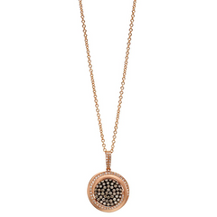 Champagne Diamond Round Cluster Pendant Necklace 14K Rose Gold .84 carats