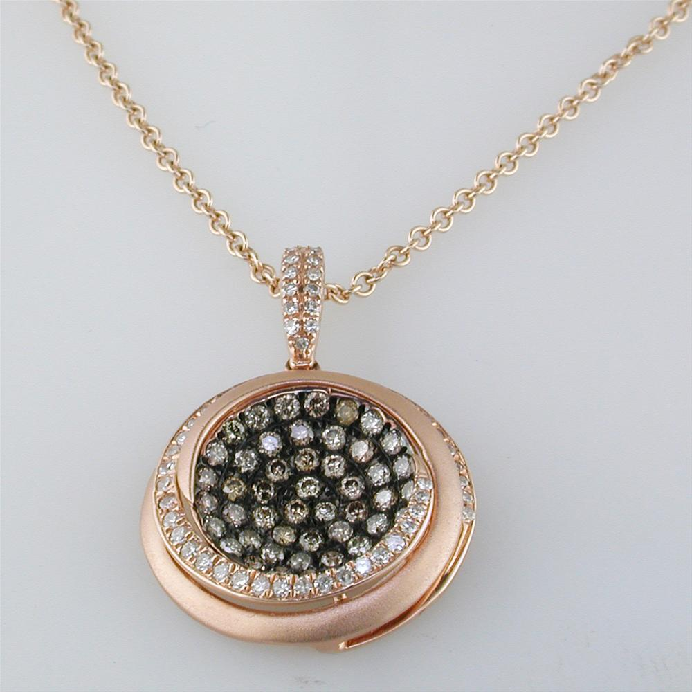 Champagne Diamond Round Cluster Pendant Necklace 14K Rose Gold .84 carats