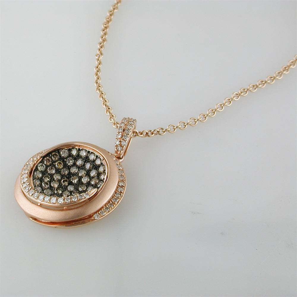 Champagne Diamond Round Cluster Pendant Necklace 14K Rose Gold .84 carats