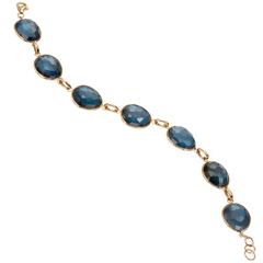 Sapphire, Mother of Pearl, & Quartz Triplet Oval Link Bracelet in Yellow Gold