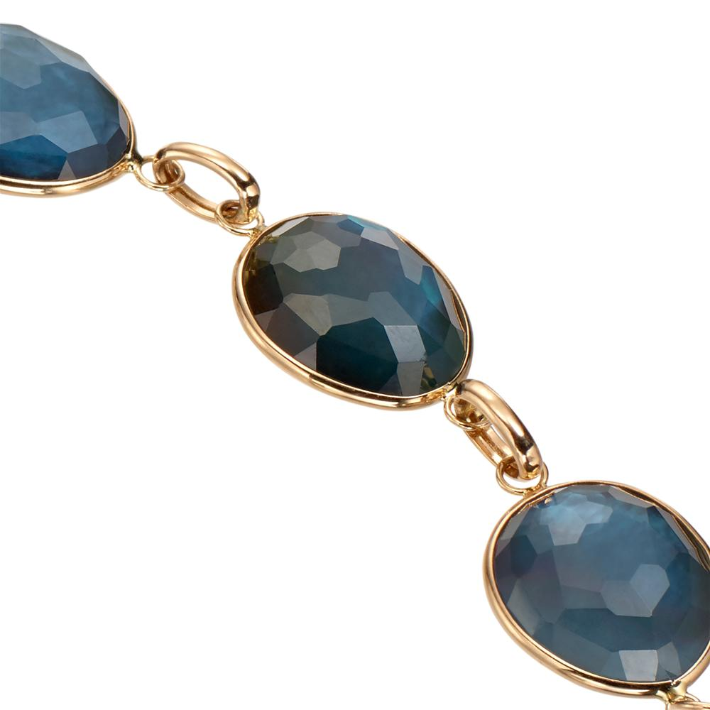 Sapphire, Mother of Pearl, & Quartz Triplet Oval Link Bracelet in Yellow Gold