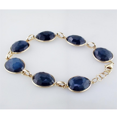 Sapphire, Mother of Pearl, & Quartz Triplet Oval Link Bracelet in Yellow Gold