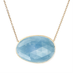 Marco Bicego Lunaria Oval Dark Aquamarine Yellow Gold Necklace Pendant CB1872 AQD