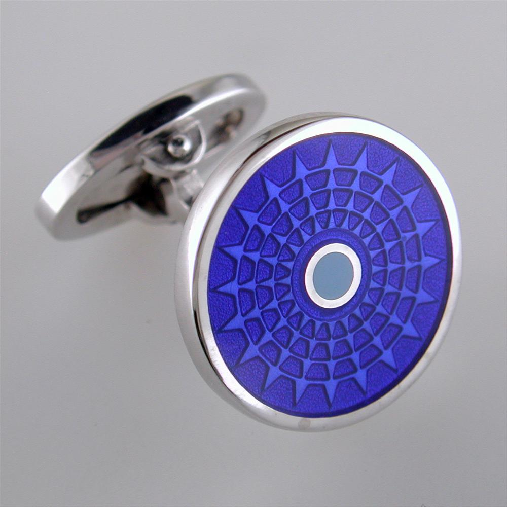 Jan Leslie English Blue Enamel Ferris Wheel Sterling Silver Cufflinks