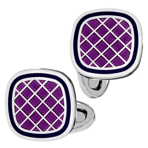 Jan Leslie Purple & Navy English Enamel Criss-Cross Square Cushion Cufflinks S1478PRNV