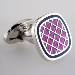 Jan Leslie Purple & Navy English Enamel Criss-Cross Square Cushion Cufflinks S1478PRNV