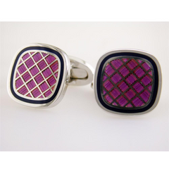 Jan Leslie Purple & Navy English Enamel Criss-Cross Square Cushion Cufflinks S1478PRNV