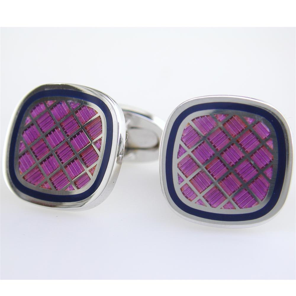 Jan Leslie Purple & Navy English Enamel Criss-Cross Square Cushion Cufflinks S1478PRNV
