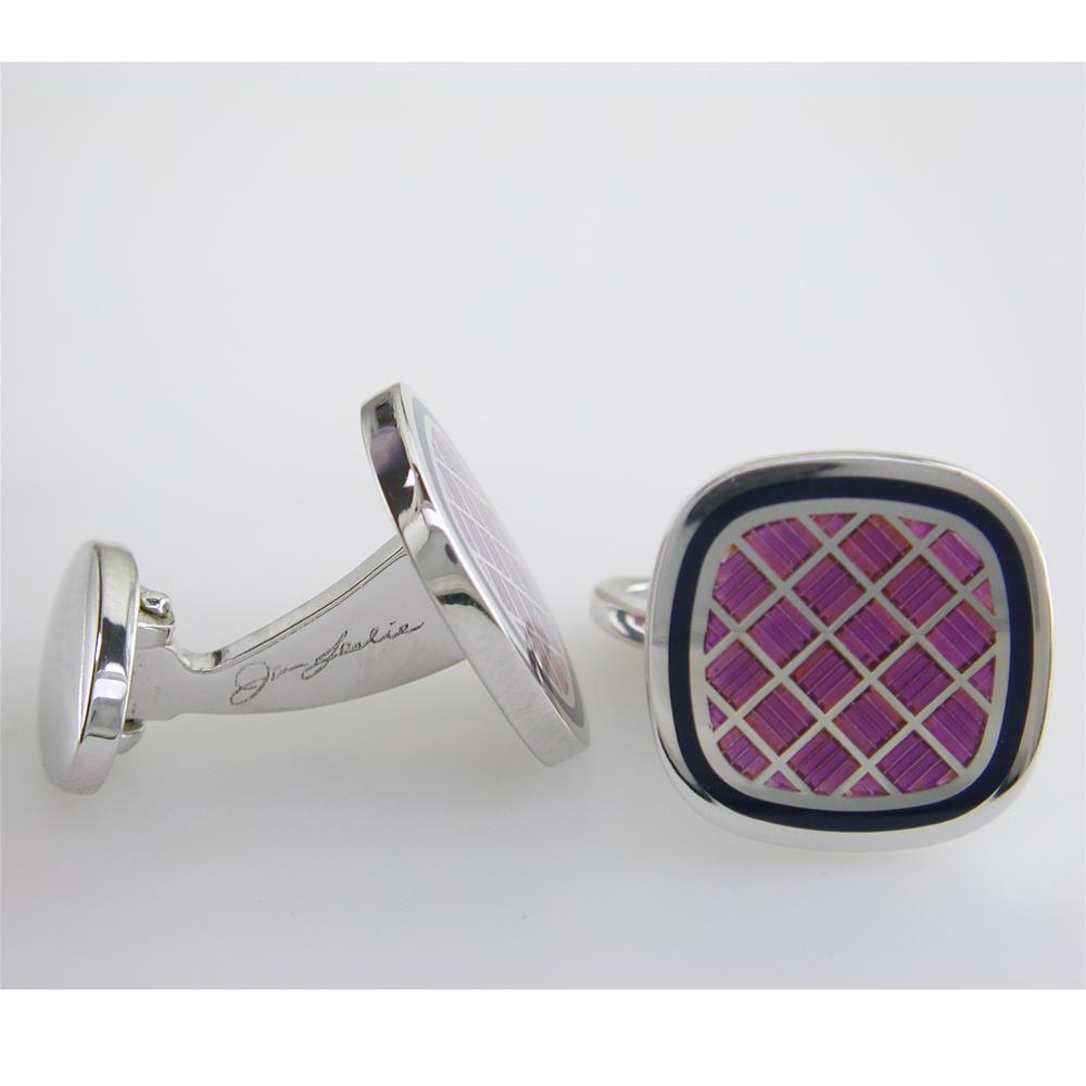 Jan Leslie Purple & Navy English Enamel Criss-Cross Square Cushion Cufflinks S1478PRNV