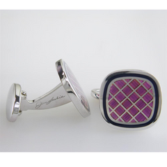 Jan Leslie Purple & Navy English Enamel Criss-Cross Square Cushion Cufflinks S1478PRNV