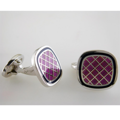 Jan Leslie Purple & Navy English Enamel Criss-Cross Square Cushion Cufflinks S1478PRNV