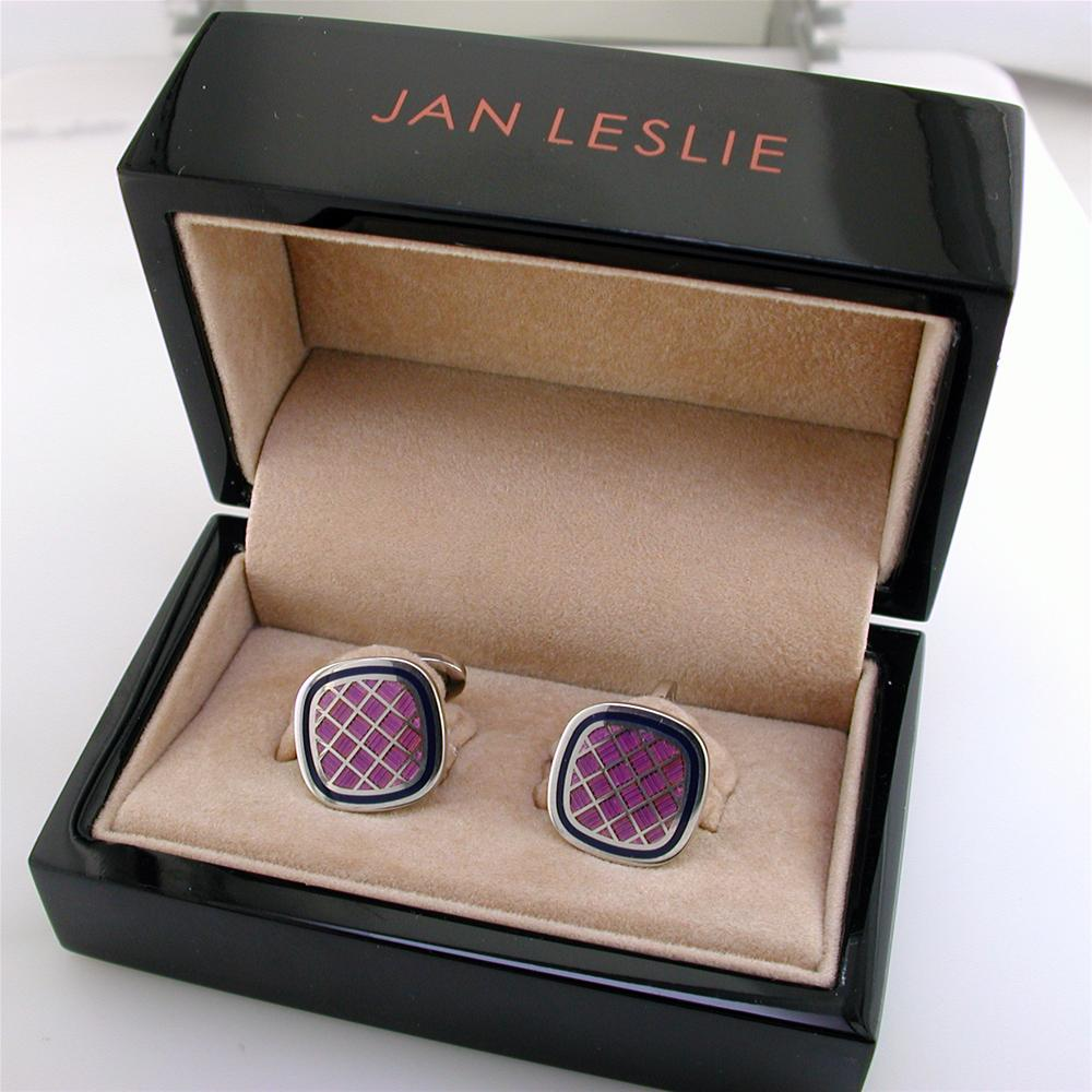 Jan Leslie Purple & Navy English Enamel Criss-Cross Square Cushion Cufflinks S1478PRNV