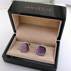 Jan Leslie Purple & Navy English Enamel Criss-Cross Square Cushion Cufflinks S1478PRNV