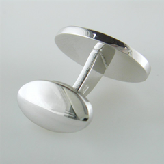 Jan Leslie Blue & Navy English Enamel Oval Criss-Cross Silver Cufflinks