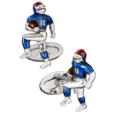 Jan Leslie NY Giants Football Player Silver With Blue Enamel Cufflinks