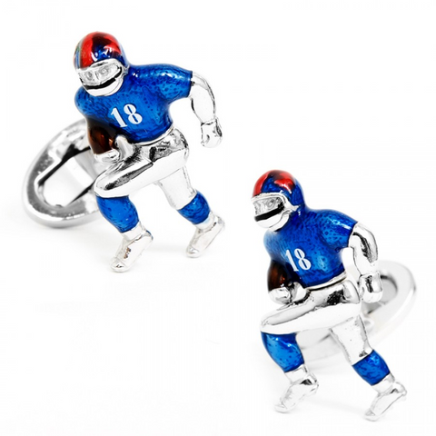 Jan Leslie NY Giants Football Player Silver With Blue Enamel Cufflinks