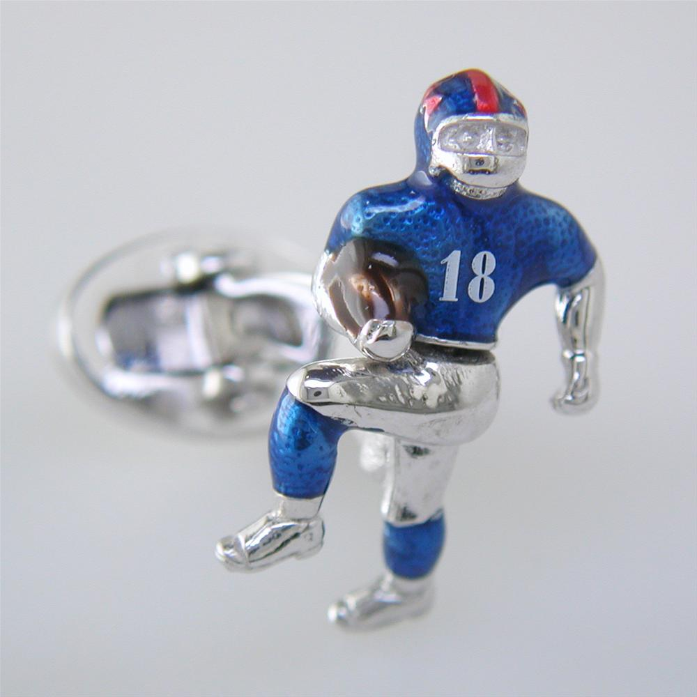 Jan Leslie NY Giants Football Player Silver With Blue Enamel Cufflinks