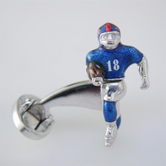 Jan Leslie NY Giants Football Player Silver With Blue Enamel Cufflinks