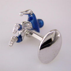 Jan Leslie NY Giants Football Player Silver With Blue Enamel Cufflinks