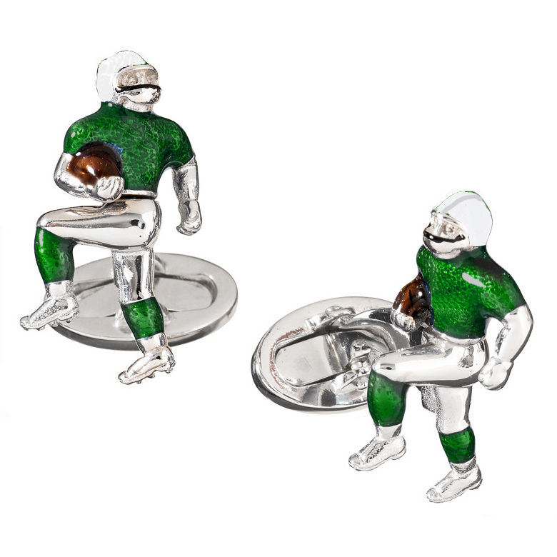 Jan Leslie New York Jets Football Player Silver With Green Enamel Cufflinks S835NYJ