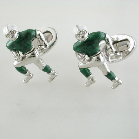 Jan Leslie New York Jets Football Player Silver With Green Enamel Cufflinks S835NYJ