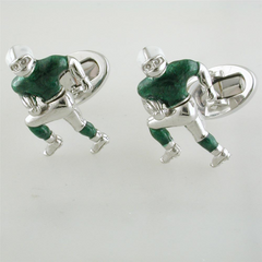 Jan Leslie New York Jets Football Player Silver With Green Enamel Cufflinks S835NYJ