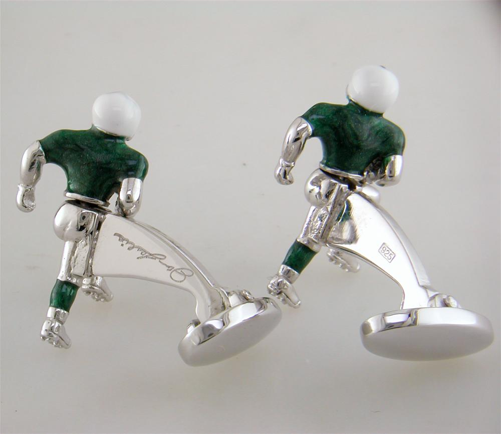 Jan Leslie New York Jets Football Player Silver With Green Enamel Cufflinks S835NYJ