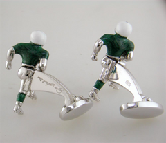 Jan Leslie New York Jets Football Player Silver With Green Enamel Cufflinks S835NYJ