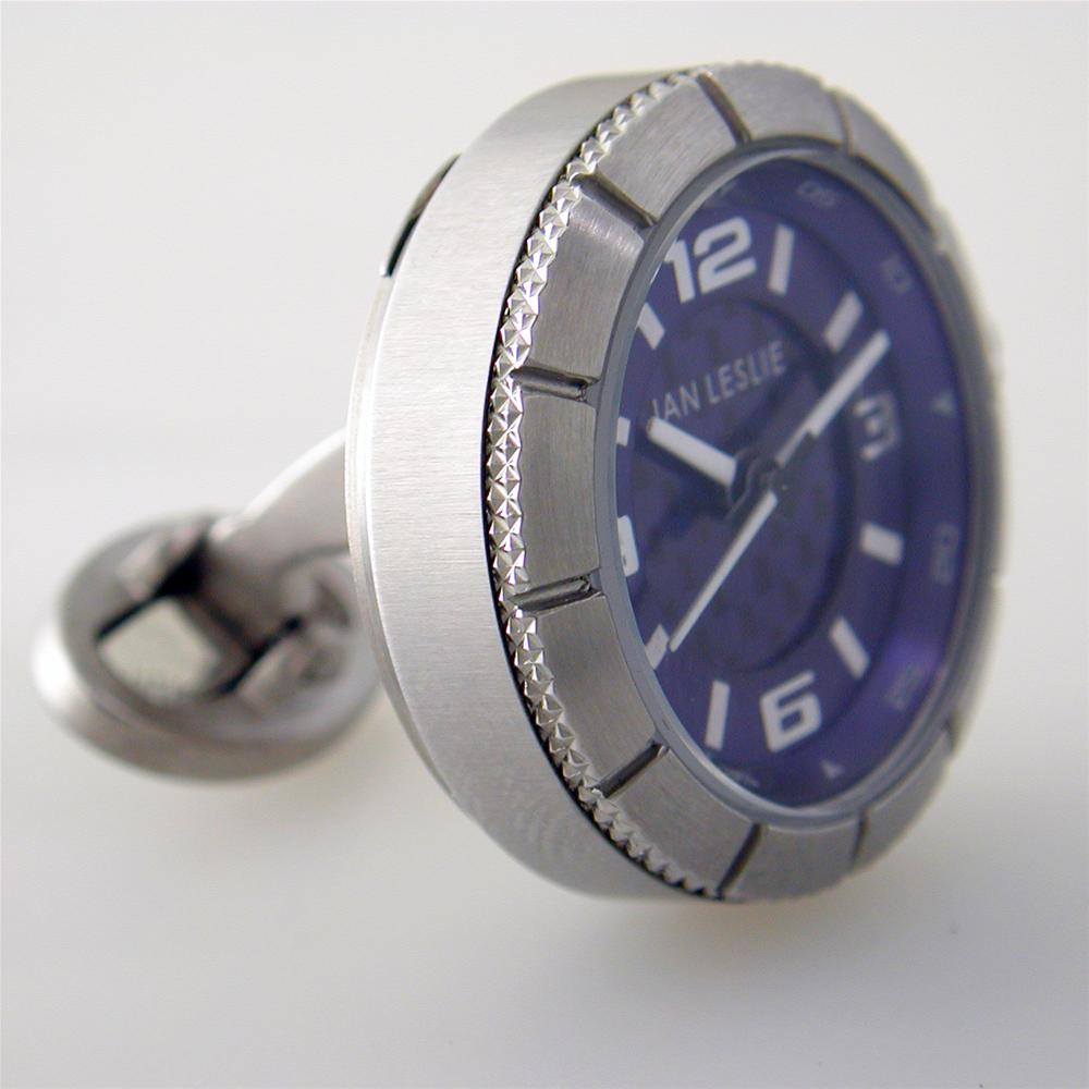 Jan Leslie Blue Sports Watch Lovers Stainless Steel Cufflinks