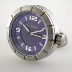 Jan Leslie Blue Sports Watch Lovers Stainless Steel Cufflinks