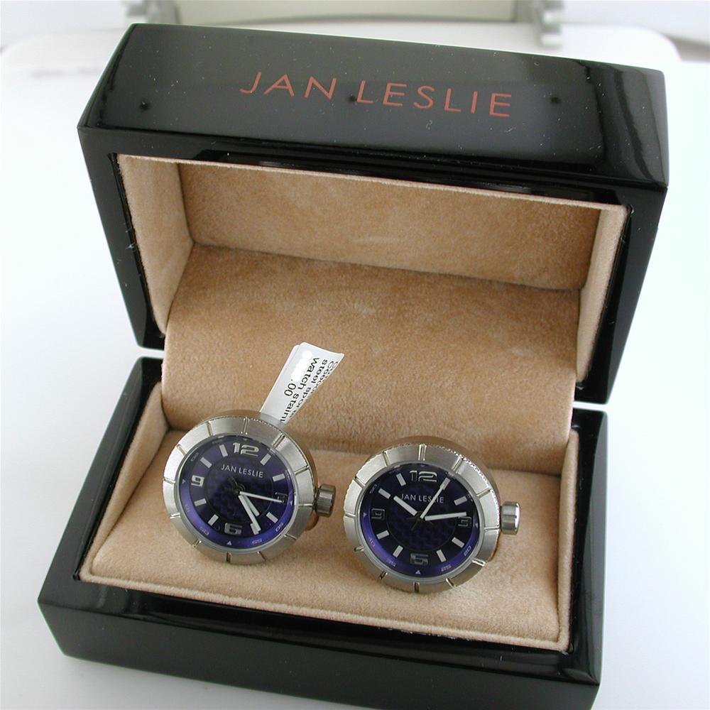 Jan Leslie Blue Sports Watch Lovers Stainless Steel Cufflinks