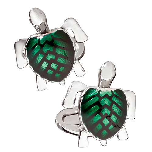 Jan Leslie Silver Turtle Cufflinks with Green Enamel S1087