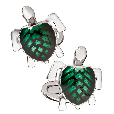 Jan Leslie Silver Turtle Cufflinks with Green Enamel S1087