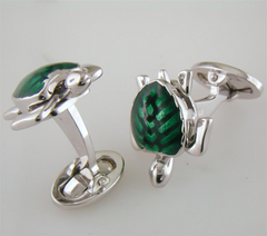 Jan Leslie Silver Turtle Cufflinks with Green Enamel S1087
