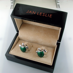 Jan Leslie Silver Turtle Cufflinks with Green Enamel S1087